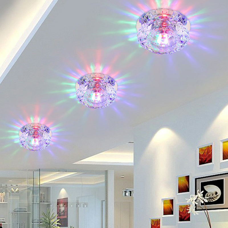 Minimalist Crystal LED Flush Mount Fixture with Clear Floral Shade- Perfect for Foyer Lighting