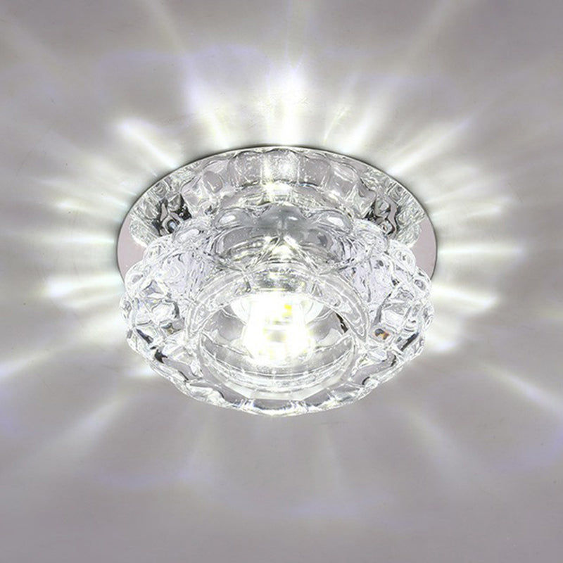 Minimalist Crystal LED Flush Mount Fixture with Clear Floral Shade- Perfect for Foyer Lighting