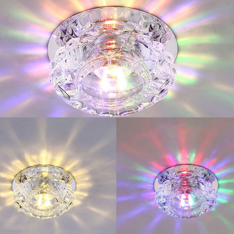 Minimalist Crystal LED Flush Mount Fixture with Clear Floral Shade- Perfect for Foyer Lighting