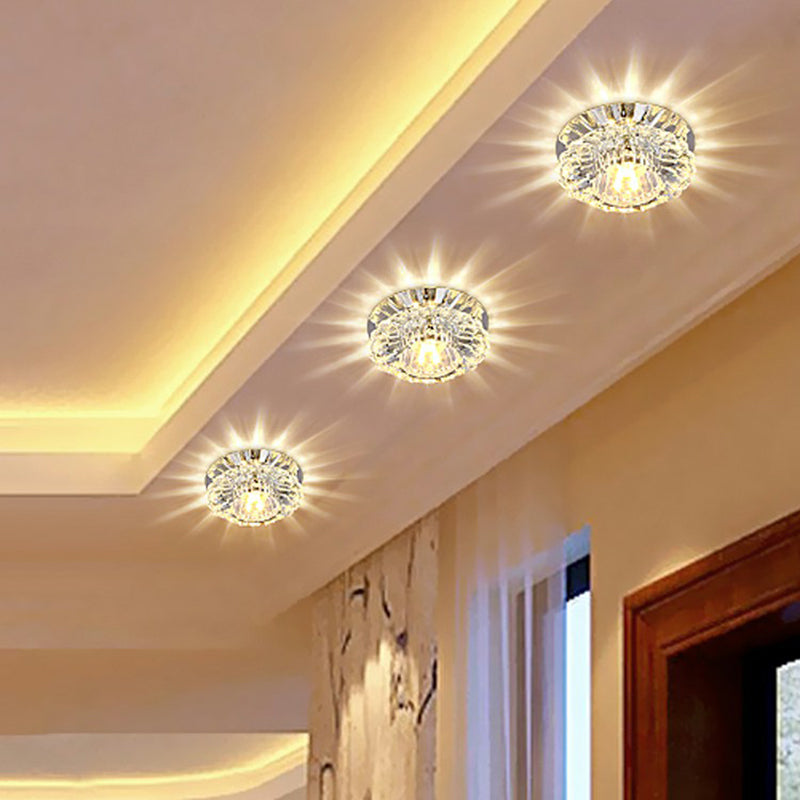 Modern Crystal Clear Flower Shade Led Flush Mount Ceiling Light For Corridor - Stylish & Efficient /