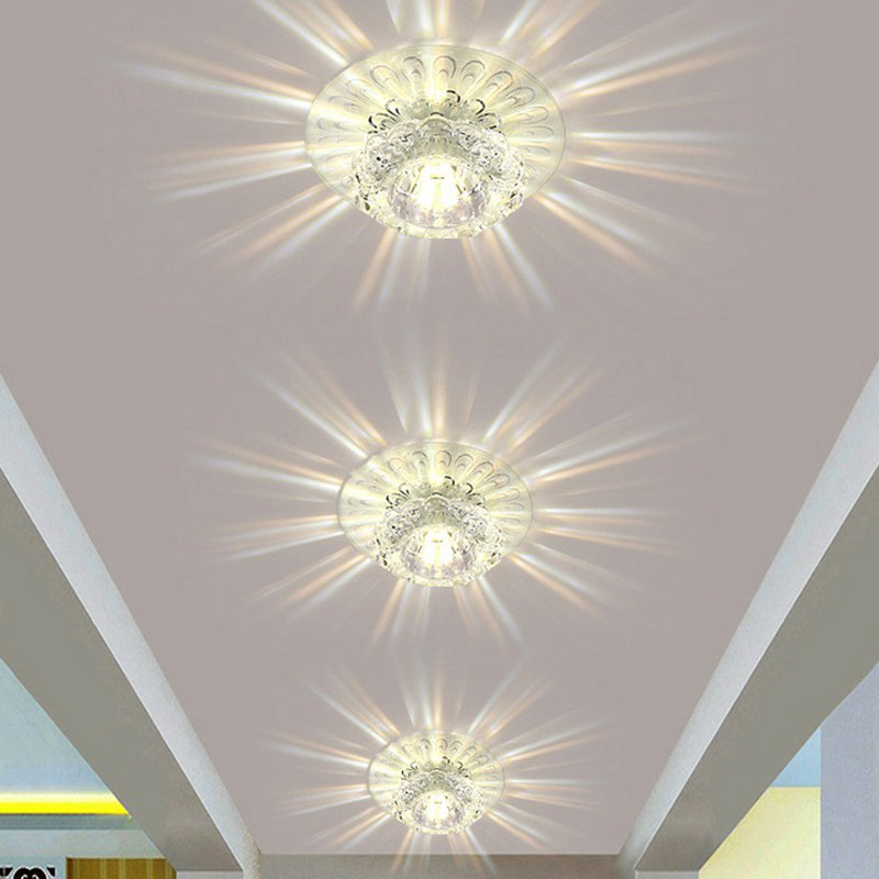 Blossom Shade Crystal Flush Ceiling Light - Contemporary LED Fixture for Hallways, Flush Mount and Clear Design
