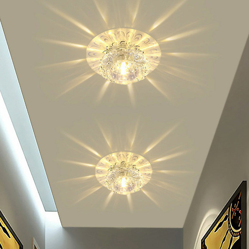 Blossom Shade Crystal Flush Ceiling Light - Contemporary LED Fixture for Hallways, Flush Mount and Clear Design