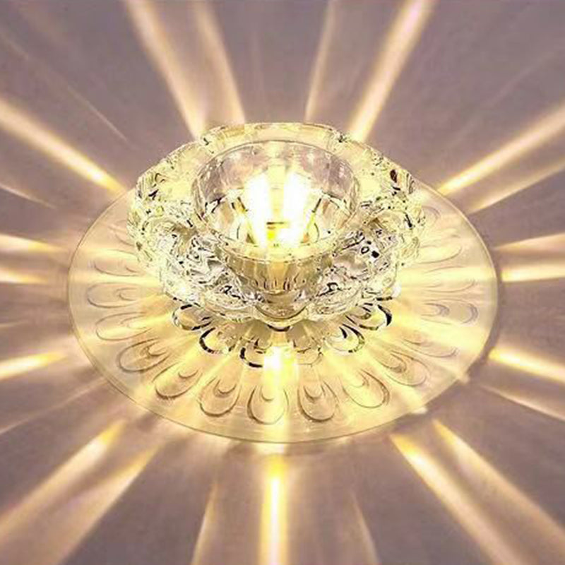 Blossom Shade Crystal Flush Ceiling Light - Contemporary LED Fixture for Hallways, Flush Mount and Clear Design