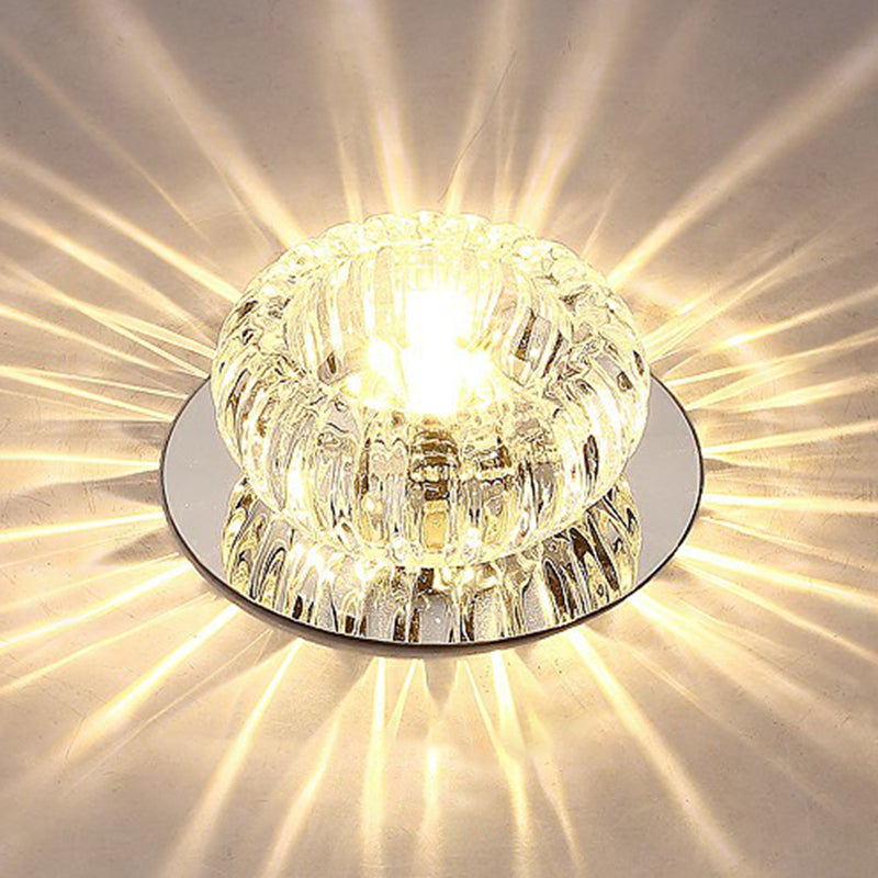 Clear Crystal LED Flush Mount Ceiling Light for Hallways - Simplicity Round Design