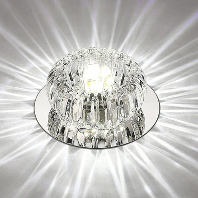 Clear Crystal LED Flush Mount Ceiling Light for Hallways - Simplicity Round Design