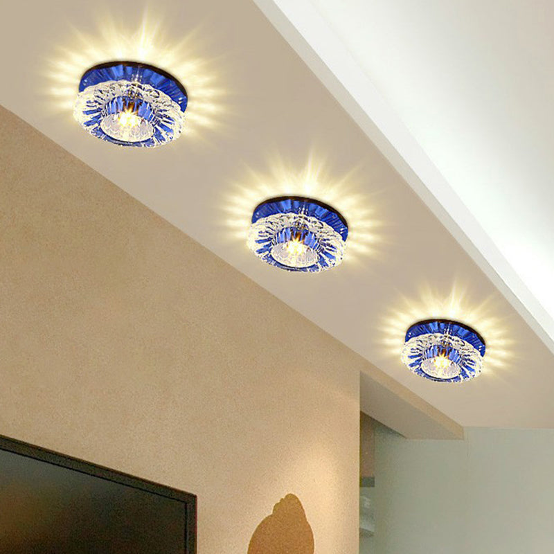 Artistic Crystal Flush Light Fixture - Contemporary LED Ceiling Light for Hallways - Floral Shade - Clear
