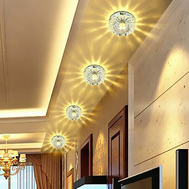Artistic Crystal Flush Light Fixture - Contemporary LED Ceiling Light for Hallways - Floral Shade - Clear