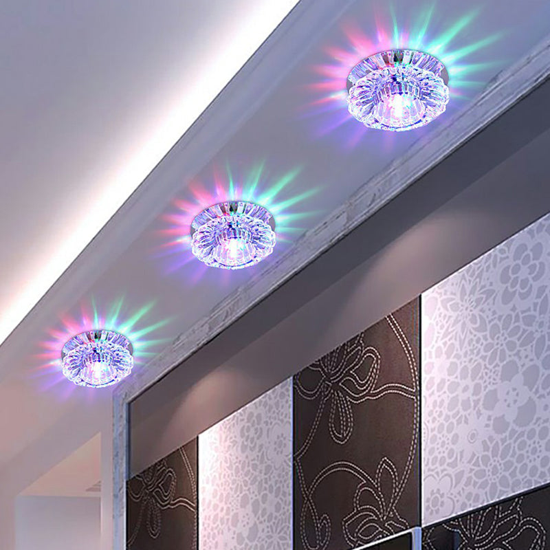 Artistic Crystal Flush Light Fixture - Contemporary LED Ceiling Light for Hallways - Floral Shade - Clear