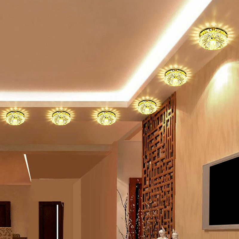 Artistic Crystal Flush Light Fixture - Contemporary LED Ceiling Light for Hallways - Floral Shade - Clear