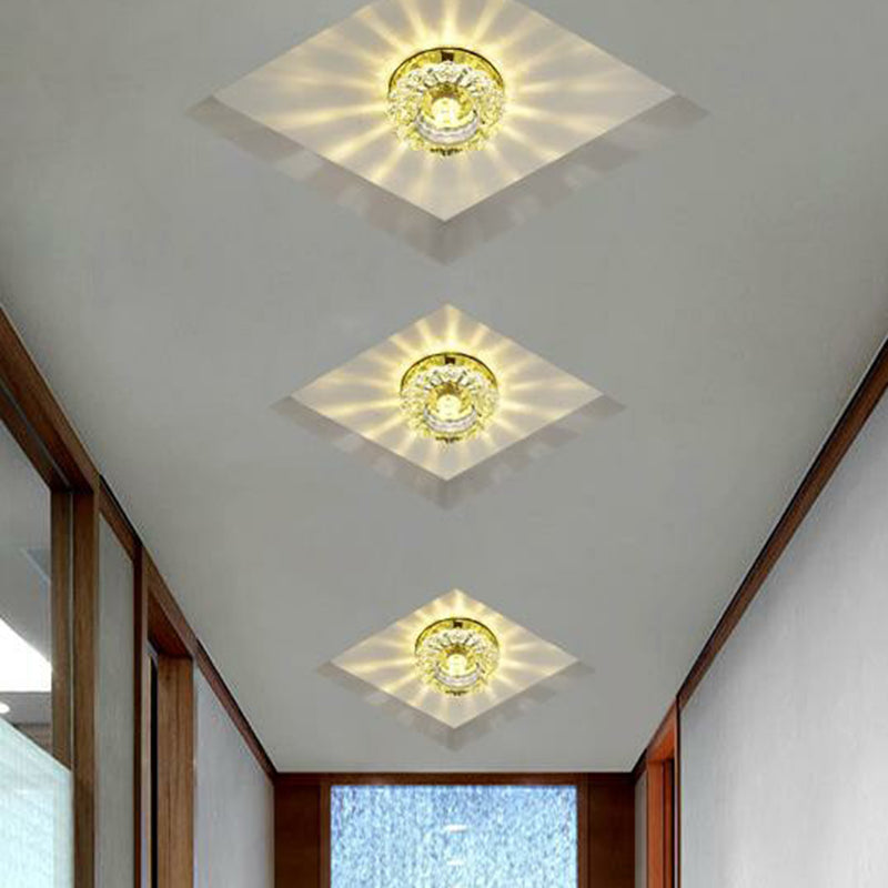 Artistic Crystal Flush Light Fixture - Contemporary LED Ceiling Light for Hallways - Floral Shade - Clear