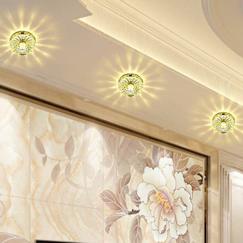 Artistic Crystal Flush Light Fixture - Contemporary LED Ceiling Light for Hallways - Floral Shade - Clear
