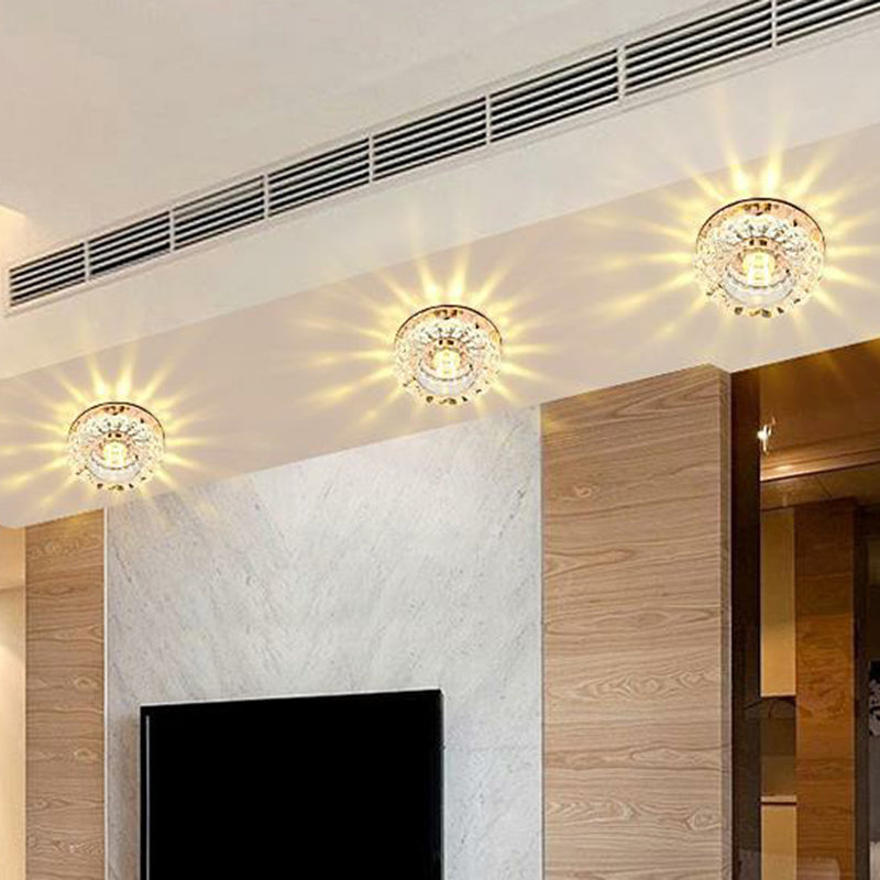 Artistic Crystal Flush Light Fixture - Contemporary LED Ceiling Light for Hallways - Floral Shade - Clear