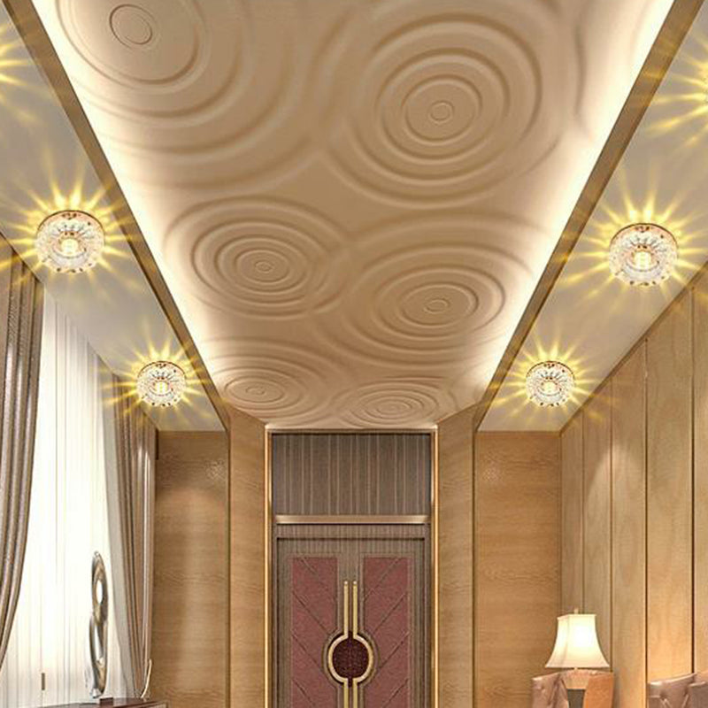 Artistic Crystal Flush Light Fixture - Contemporary LED Ceiling Light for Hallways - Floral Shade - Clear