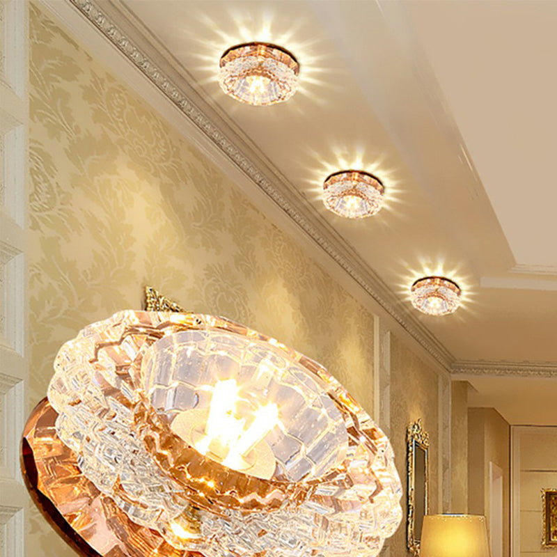 Artistic Crystal Flush Light Fixture - Contemporary LED Ceiling Light for Hallways - Floral Shade - Clear