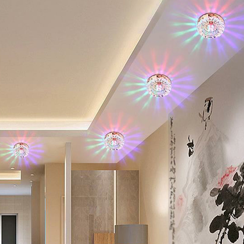 Artistic Crystal Flush Light Fixture - Contemporary LED Ceiling Light for Hallways - Floral Shade - Clear