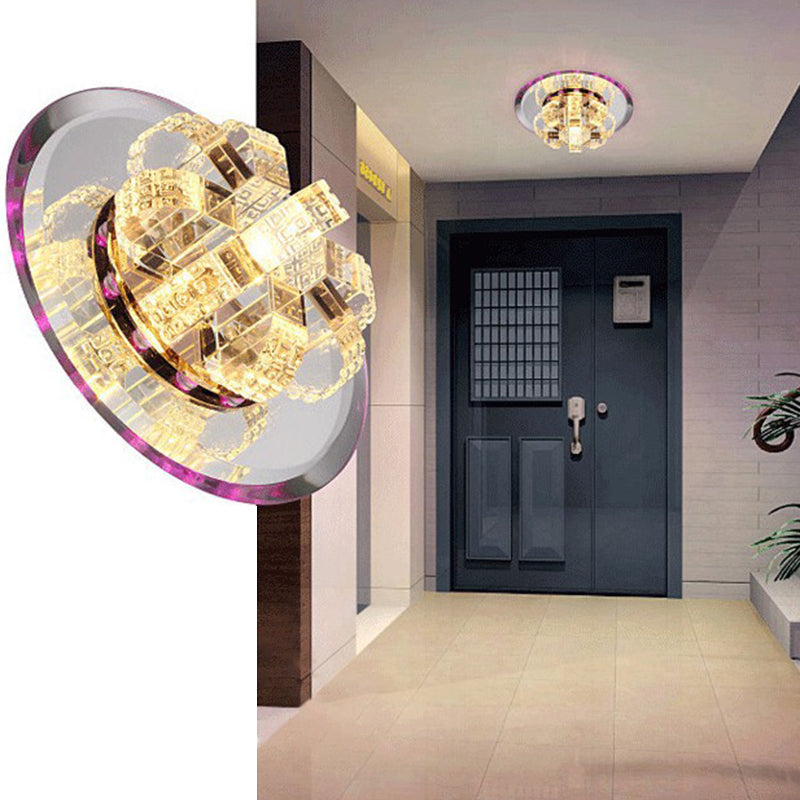 Minimalist Crystal Flush Mount LED Light Fixture for Foyer