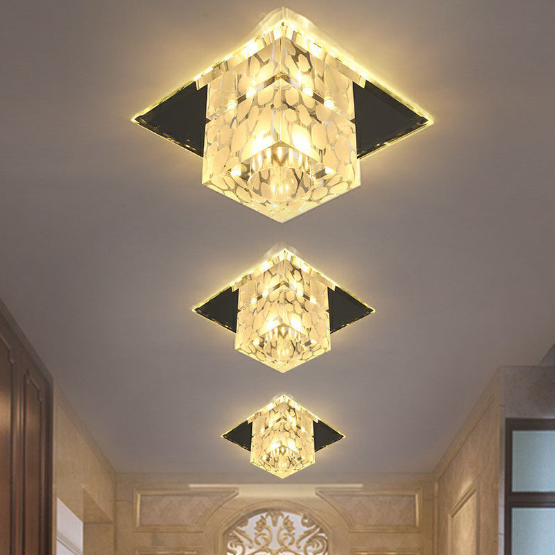 Crystal LED Cube Flush Mount Lighting for Minimalist Hallways