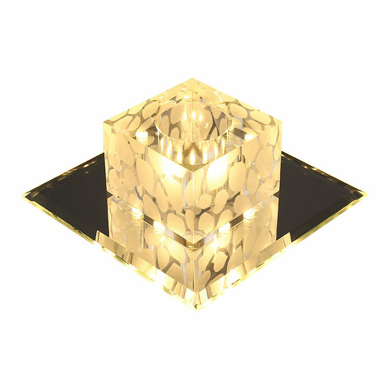 Crystal LED Cube Flush Mount Lighting for Minimalist Hallways