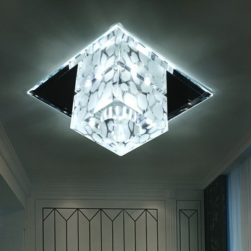 Crystal LED Cube Flush Mount Lighting for Minimalist Hallways