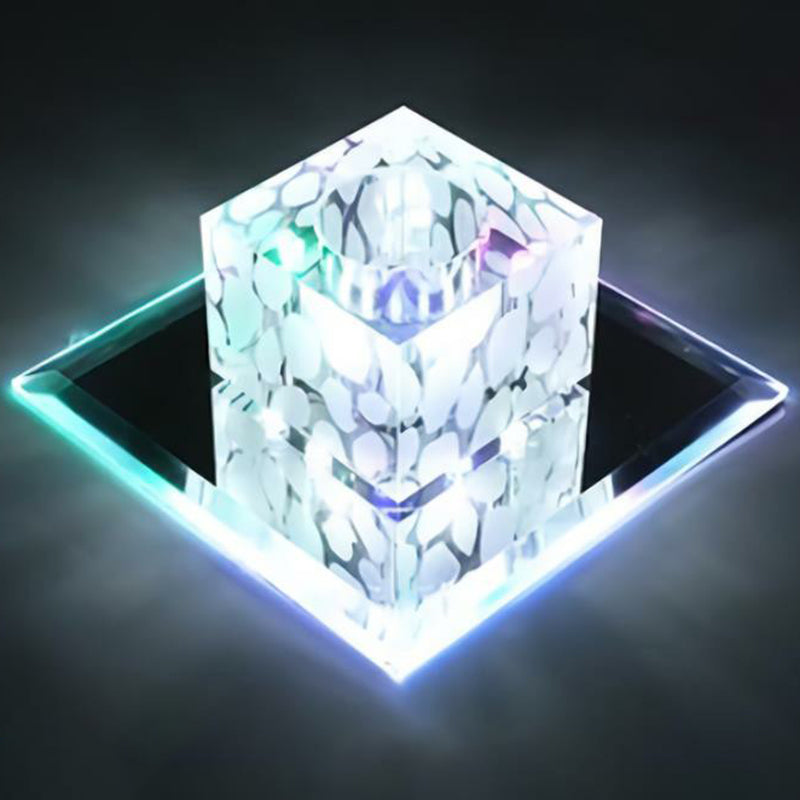 Crystal LED Cube Flush Mount Lighting for Minimalist Hallways