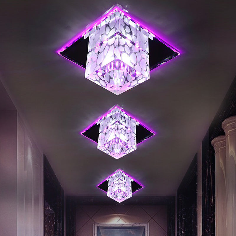 Crystal LED Cube Flush Mount Lighting for Minimalist Hallways