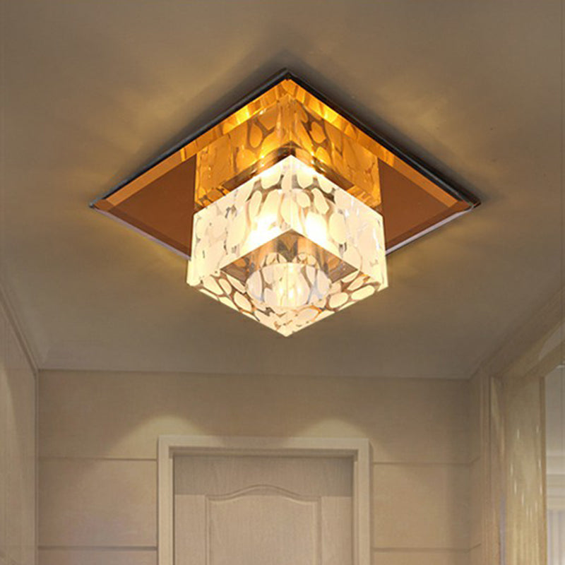 Crystal LED Cube Flush Mount Lighting for Minimalist Hallways