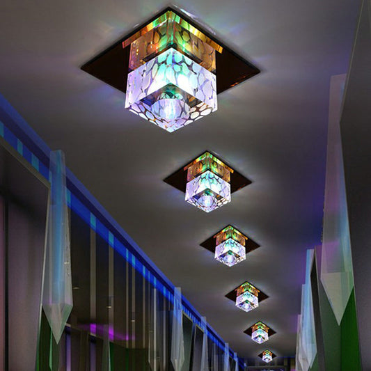 Crystal LED Cube Flush Mount Lighting for Minimalist Hallways