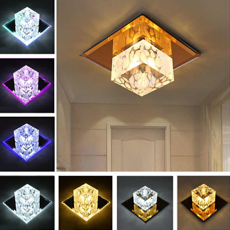 Crystal LED Cube Flush Mount Lighting for Minimalist Hallways
