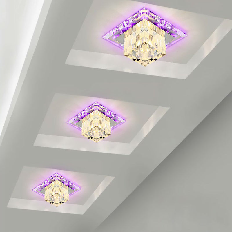 Contemporary Clear LED Cube Ceiling Light - Crystal Flush Mount Fixture