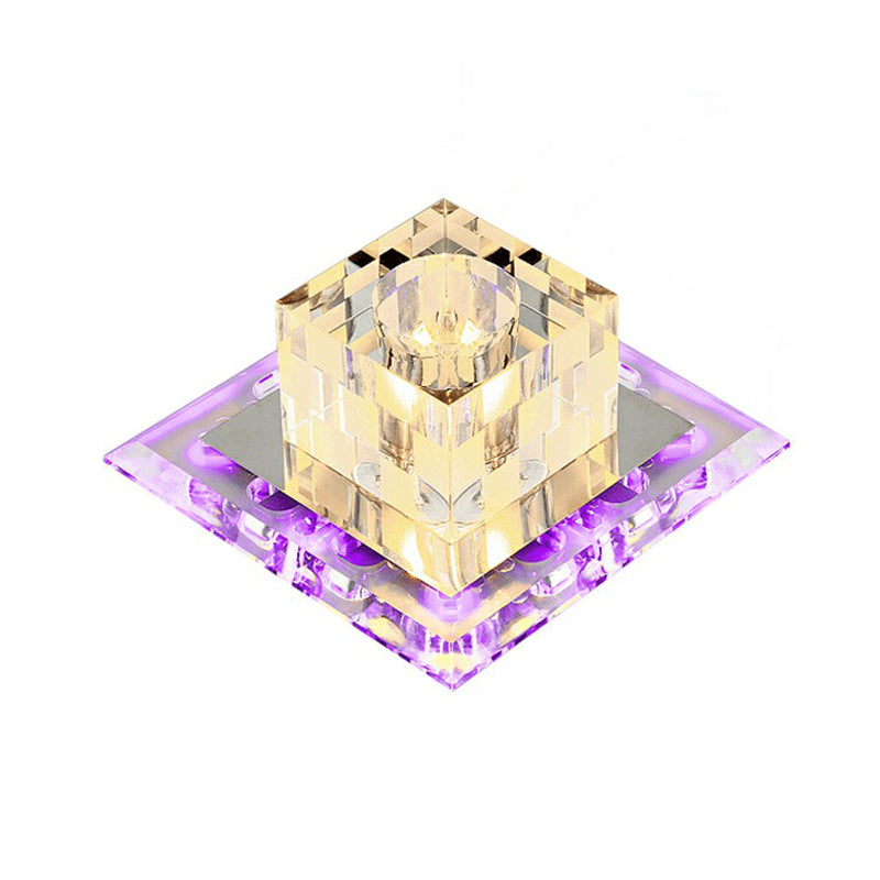 Contemporary Clear LED Cube Ceiling Light - Crystal Flush Mount Fixture