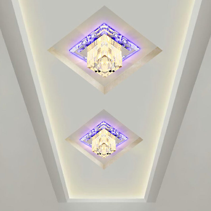Contemporary Clear LED Cube Ceiling Light - Crystal Flush Mount Fixture
