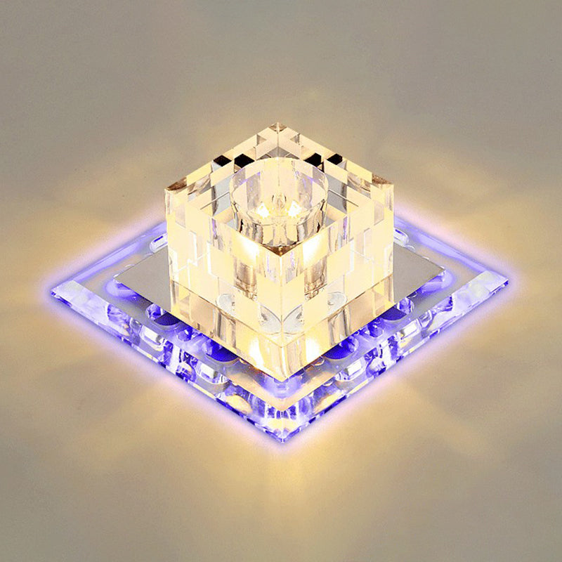 Contemporary Clear LED Cube Ceiling Light - Crystal Flush Mount Fixture