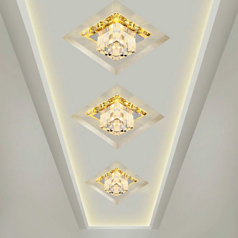 Contemporary Clear LED Cube Ceiling Light - Crystal Flush Mount Fixture