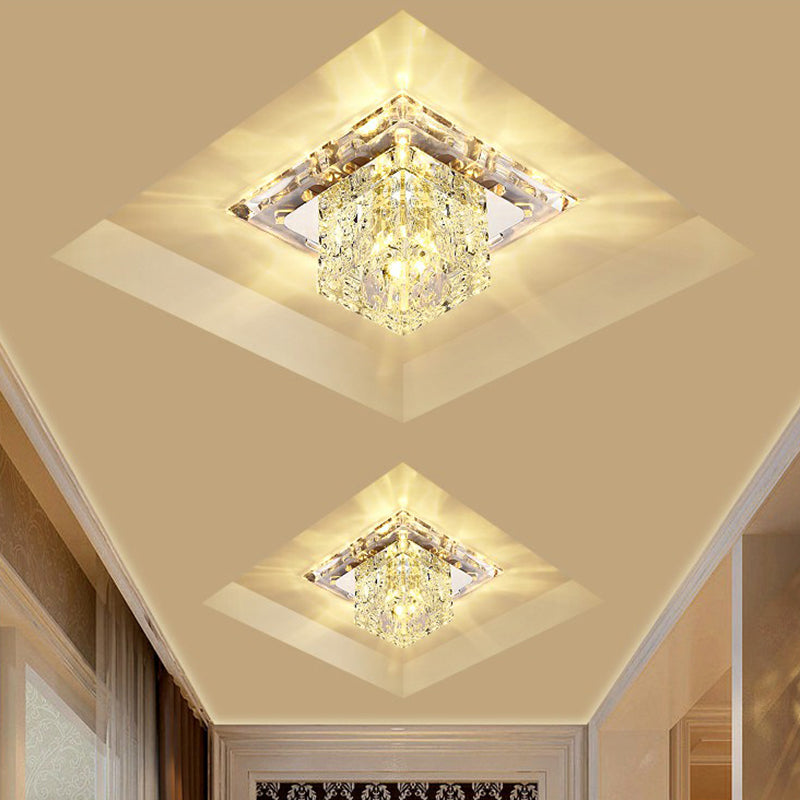 Crystal Clear LED Flush Ceiling Light Fixture for Corridor - Artistic Square Design