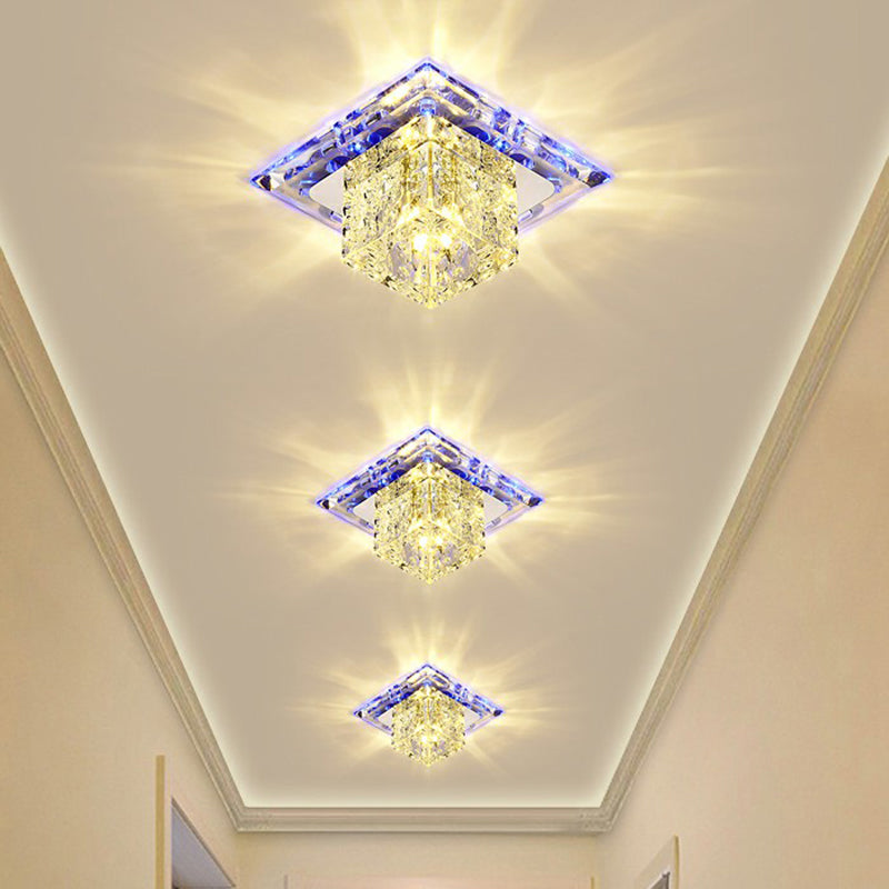 Crystal Clear LED Flush Ceiling Light Fixture for Corridor - Artistic Square Design