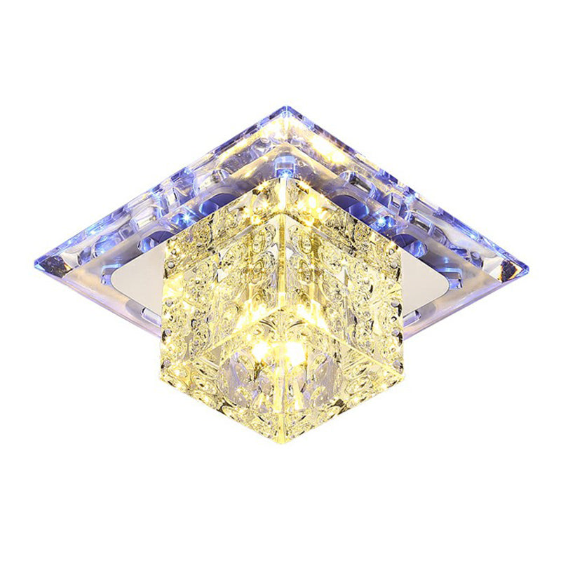 Crystal Clear LED Flush Ceiling Light Fixture for Corridor - Artistic Square Design