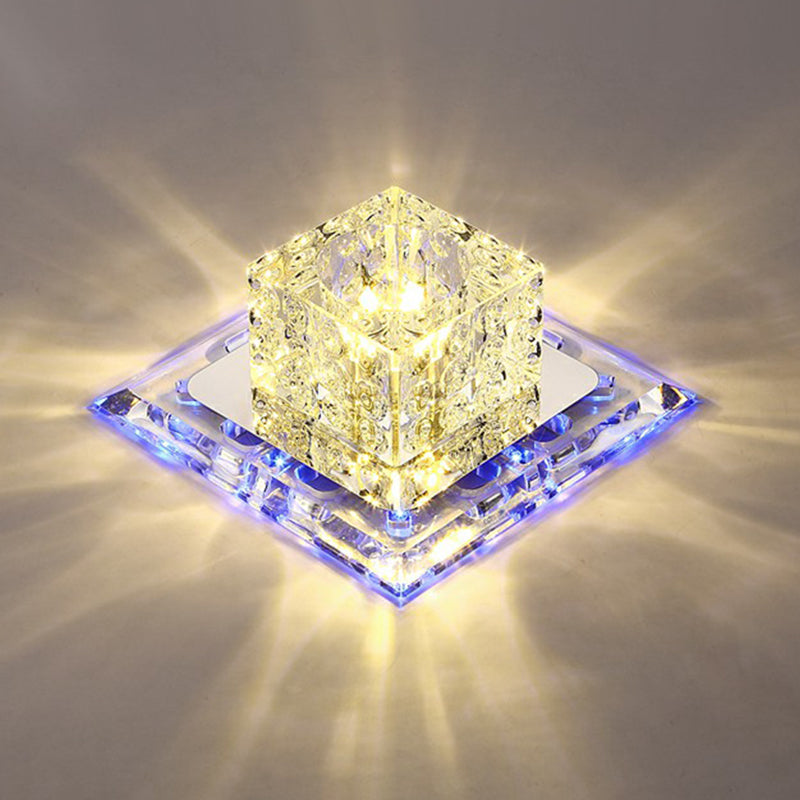 Crystal Clear LED Flush Ceiling Light Fixture for Corridor - Artistic Square Design