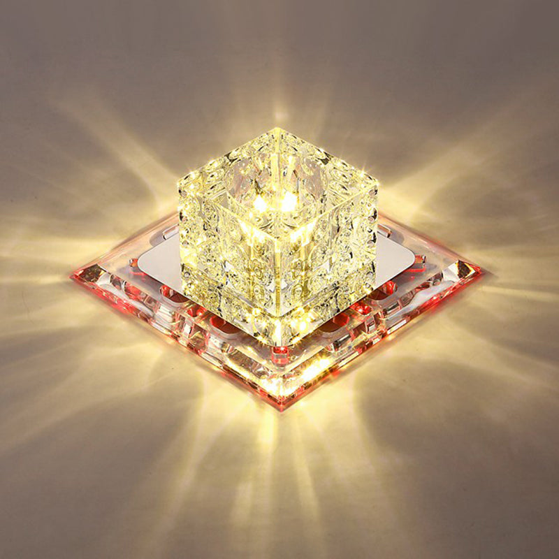 Crystal Clear LED Flush Ceiling Light Fixture for Corridor - Artistic Square Design