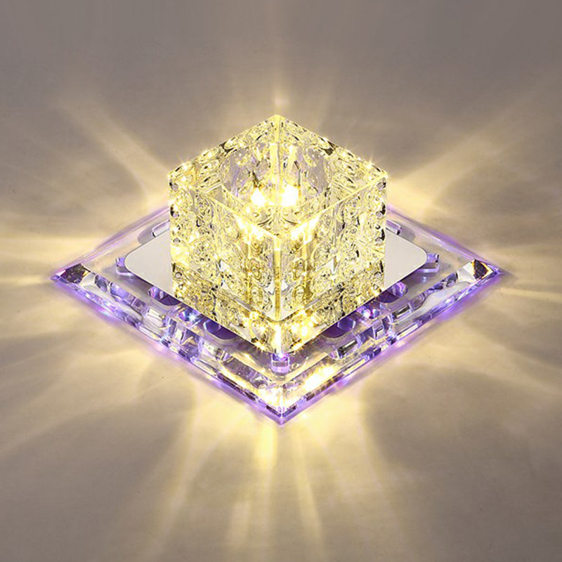 Crystal Clear LED Flush Ceiling Light Fixture for Corridor - Artistic Square Design