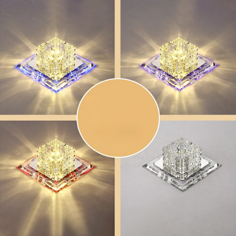 Crystal Clear LED Flush Ceiling Light Fixture for Corridor - Artistic Square Design