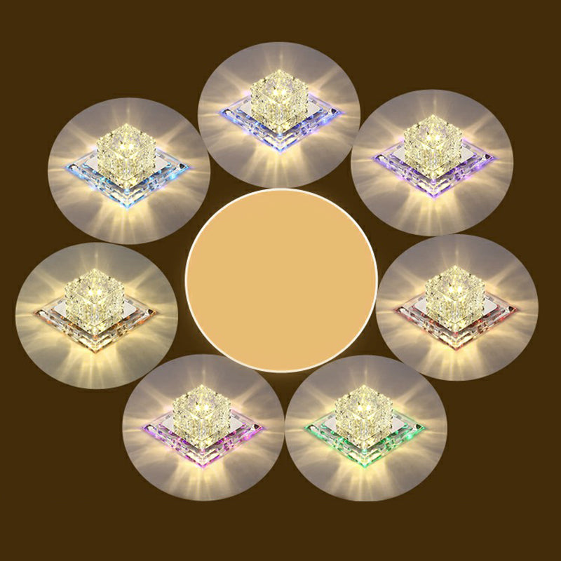 Crystal Clear LED Flush Ceiling Light Fixture for Corridor - Artistic Square Design