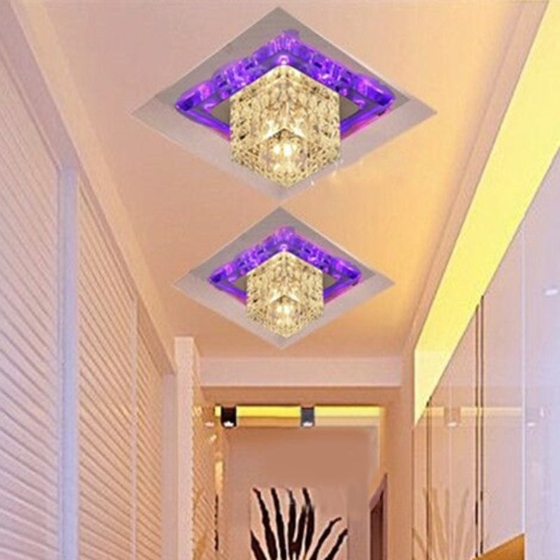 Crystal LED Flush Mount Entryway Light in Minimalist Square Design