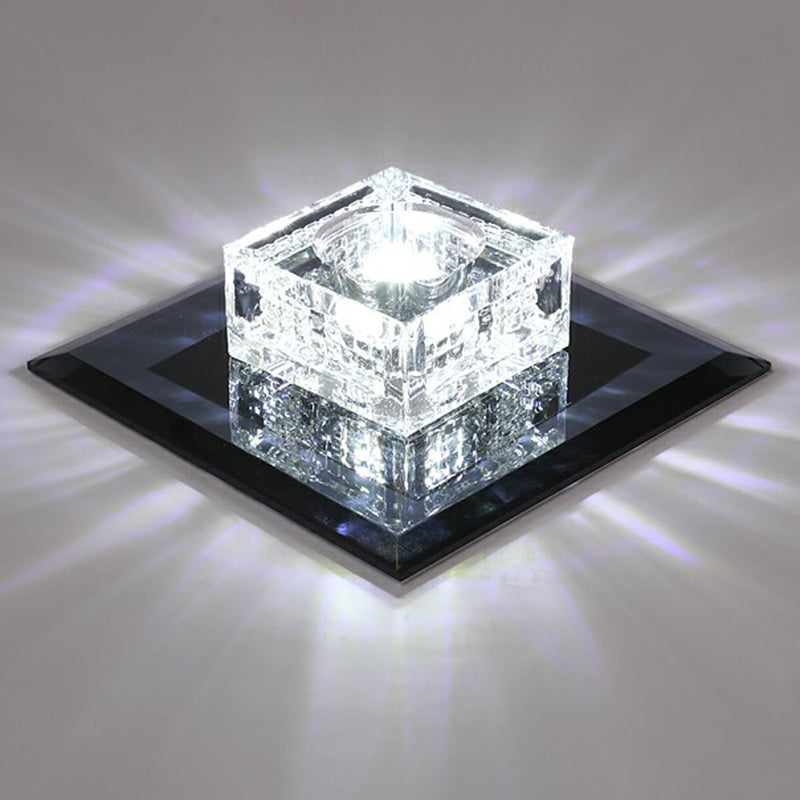 Square LED Crystal Ceiling Light - Modern Flushmount for Hallways