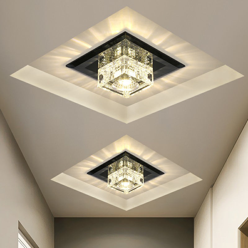 Square LED Crystal Ceiling Light - Modern Flushmount for Hallways