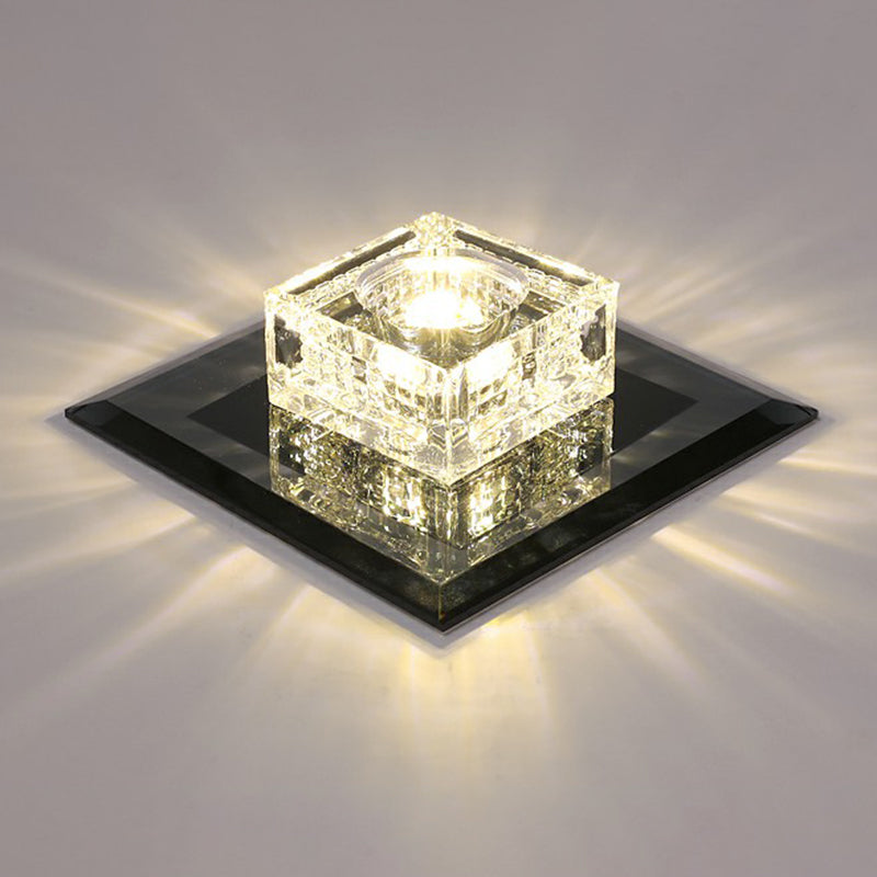 Square LED Crystal Ceiling Light - Modern Flushmount for Hallways