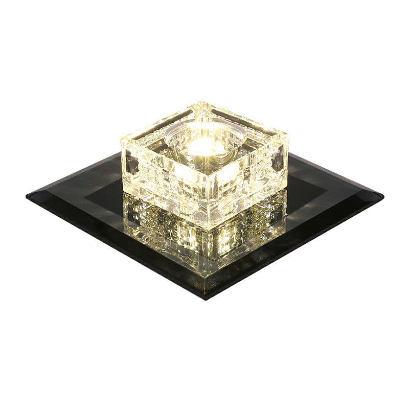Square LED Crystal Ceiling Light - Modern Flushmount for Hallways