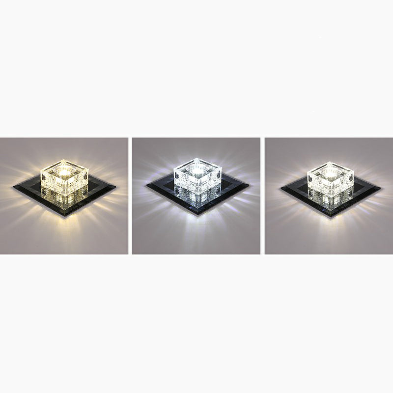Square LED Crystal Ceiling Light - Modern Flushmount for Hallways