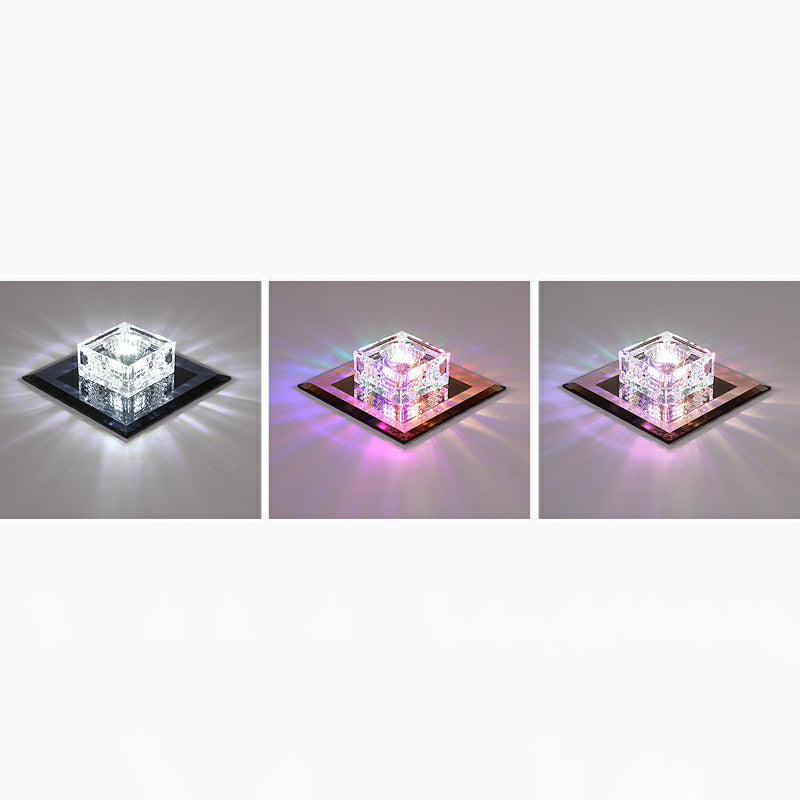 Square LED Crystal Ceiling Light - Modern Flushmount for Hallways