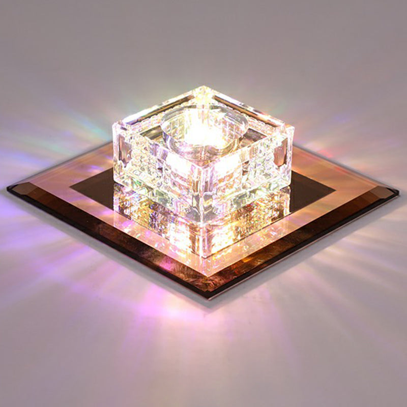 Square LED Crystal Ceiling Light - Modern Flushmount for Hallways