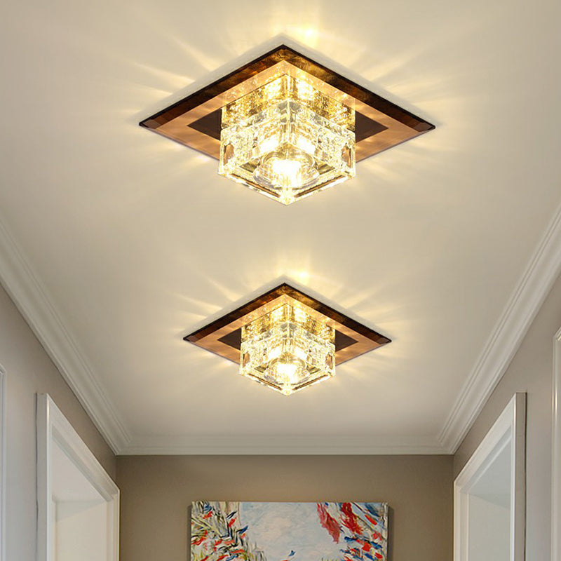 Square LED Crystal Ceiling Light - Modern Flushmount for Hallways